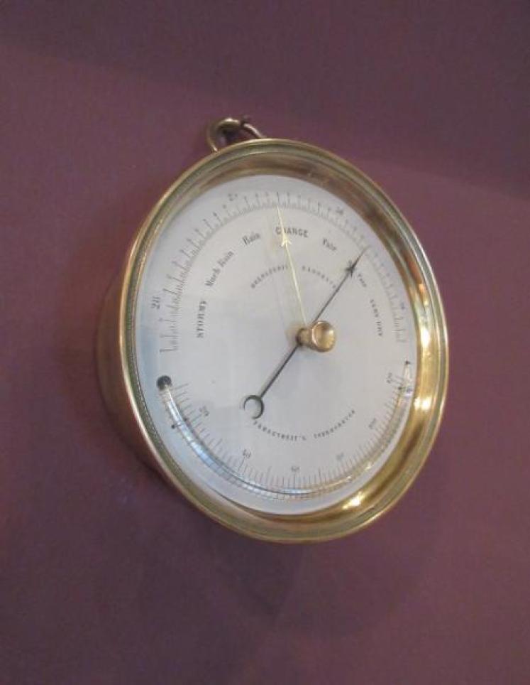 Antique Marine Barometer with Crescent Thermometer - Image 1