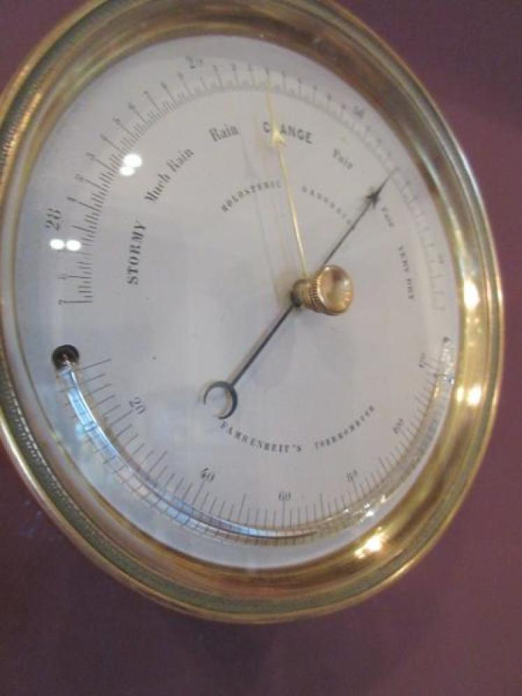Antique Marine Barometer with Crescent Thermometer - Image 2