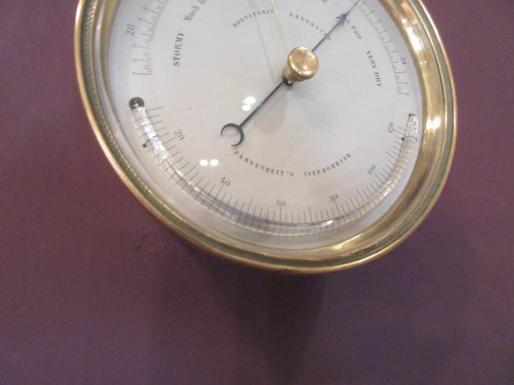 Antique Marine Barometer with Crescent Thermometer - Image 3