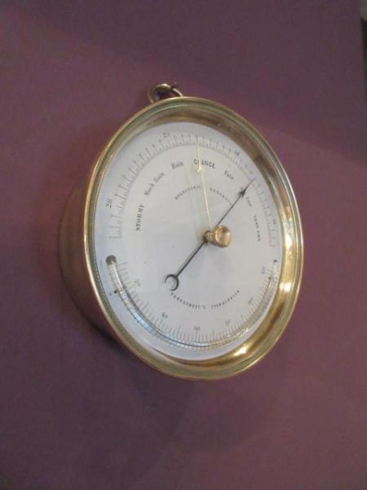 Antique Marine Barometer with Crescent Thermometer - Image 6