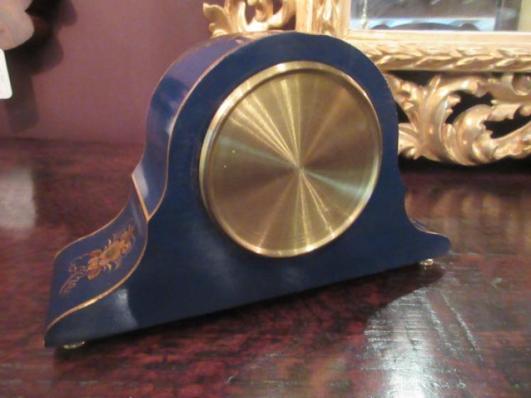 Antique Chinioserie Blue Lacquered Mantel Clock - Image 6