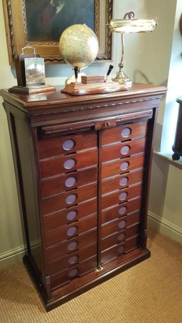 Edwardian Solid Mahogany Tambour Front File Cabinet - Image 1