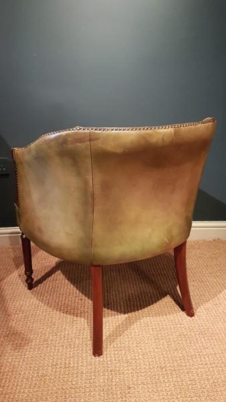 1920's Olive Hide Tub Chair - Image 3