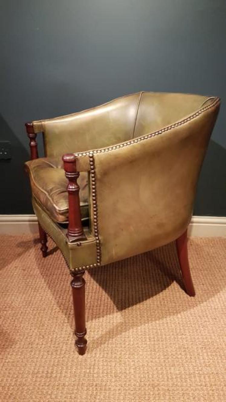 1920's Olive Hide Tub Chair - Image 4