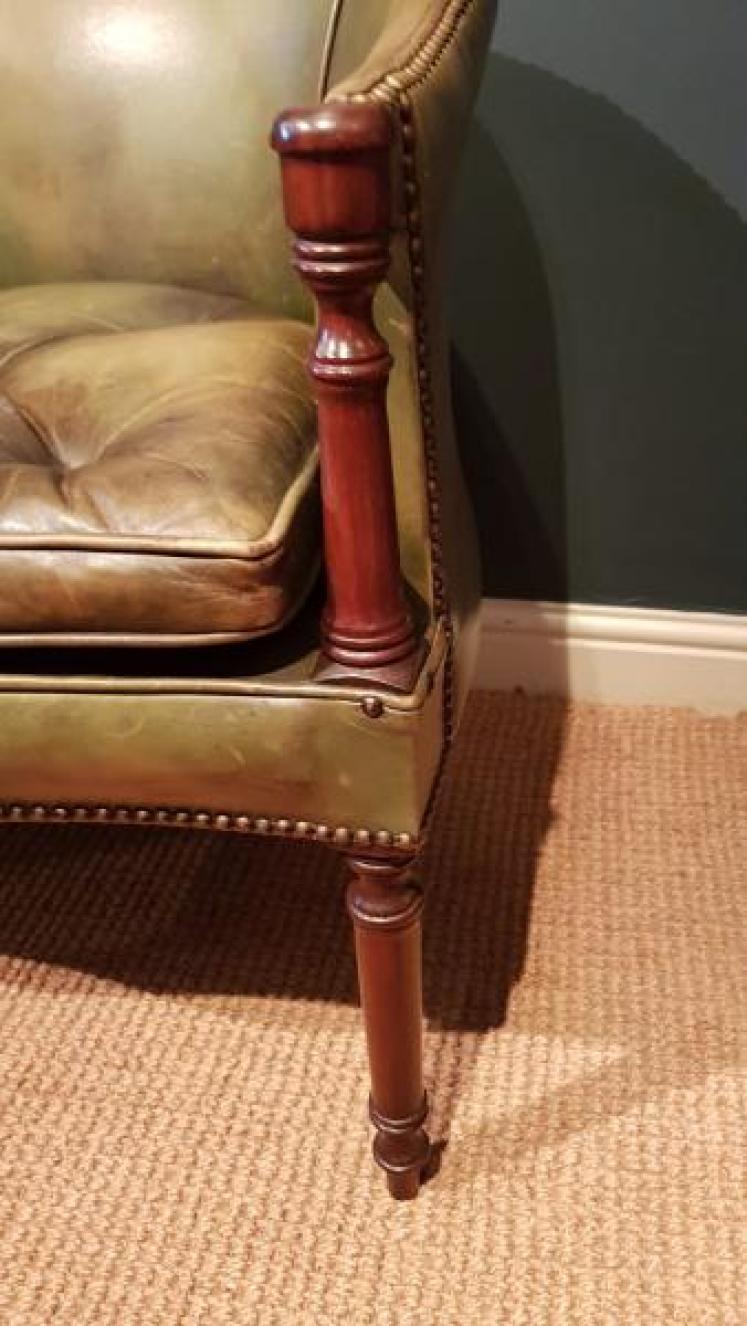 1920's Olive Hide Tub Chair - Image 5