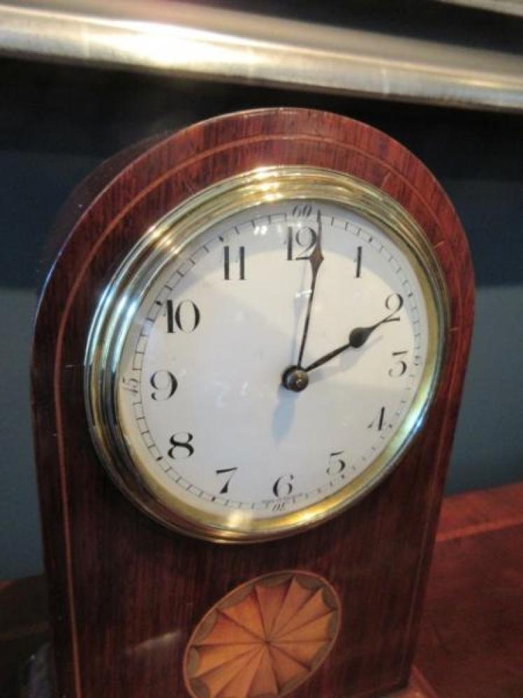 Antique Sheraton Inlaid Arched Top Mantel Clock - Image 2