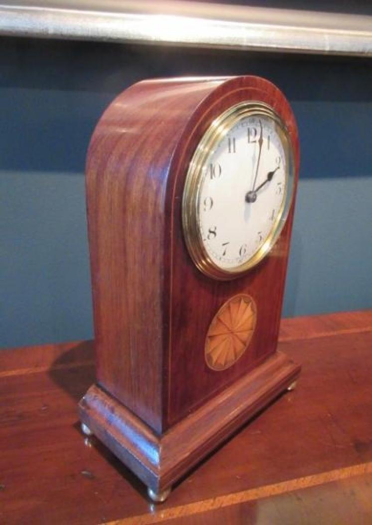 Antique Sheraton Inlaid Arched Top Mantel Clock - Image 7