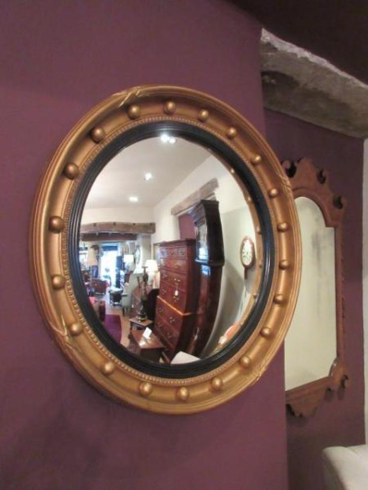Antique Plaster & Timber Gilt Convex Wall Mirror - Image 1
