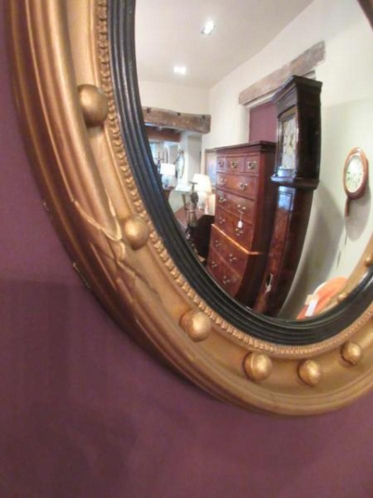 Antique Plaster & Timber Gilt Convex Wall Mirror - Image 2