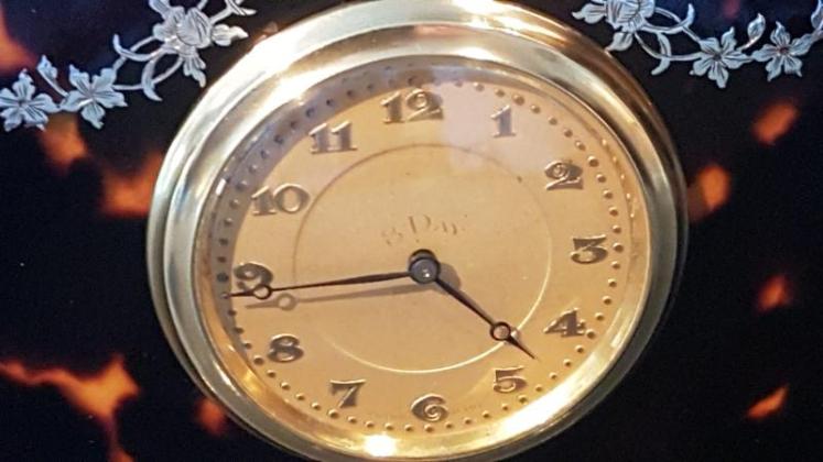 George V Silver and Tortoise Shell Table Clock - Image 4