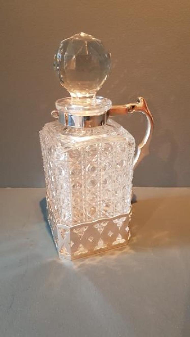 Cut Crystal Decanter in Silver Plated Pouring Mount  - Image 1