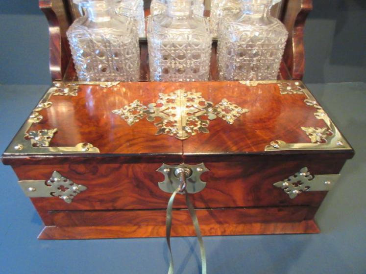 Stunning Antique Burr Walnut Tantalus & Games Box - Image 2