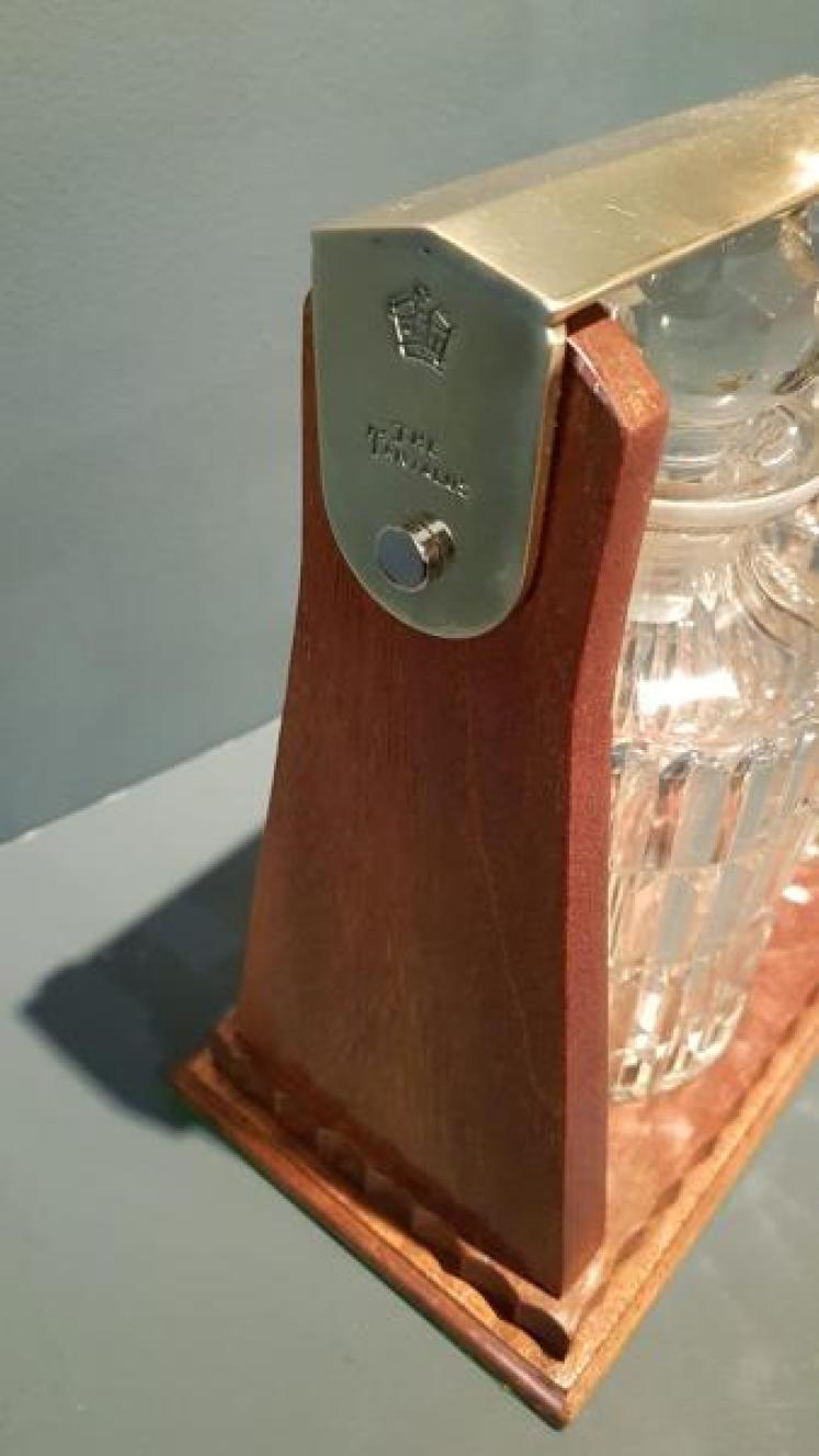 Victorian Mahogany and Brass 3 Bottle Tantalus - Image 2