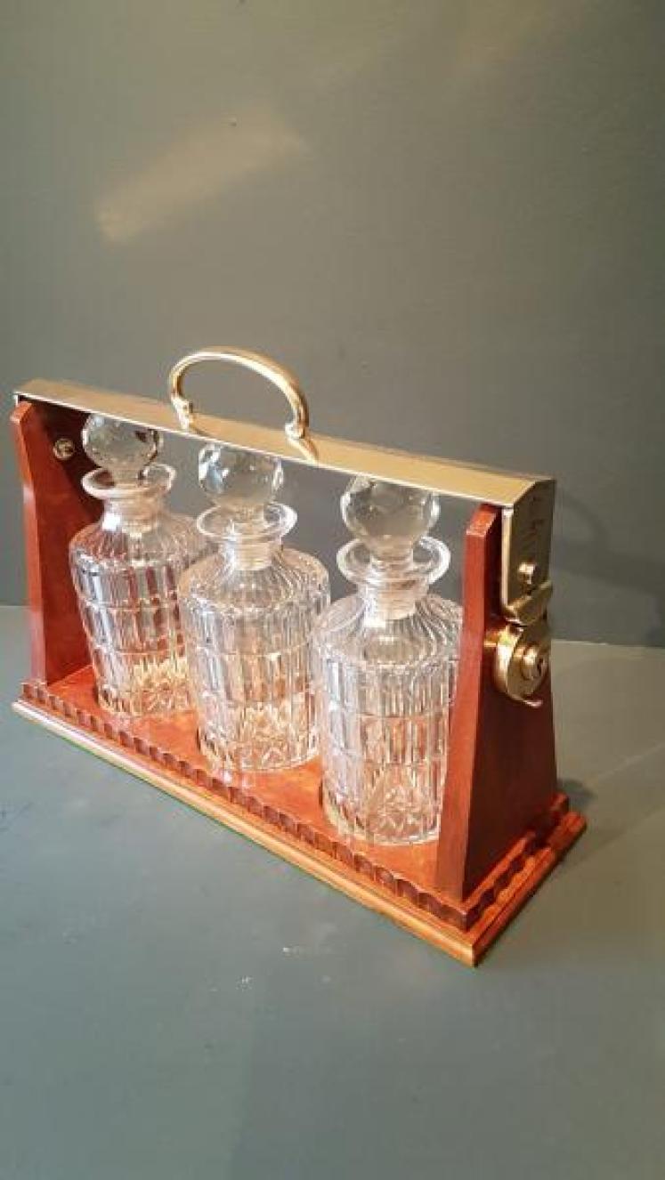 Victorian Mahogany and Brass 3 Bottle Tantalus - Image 6
