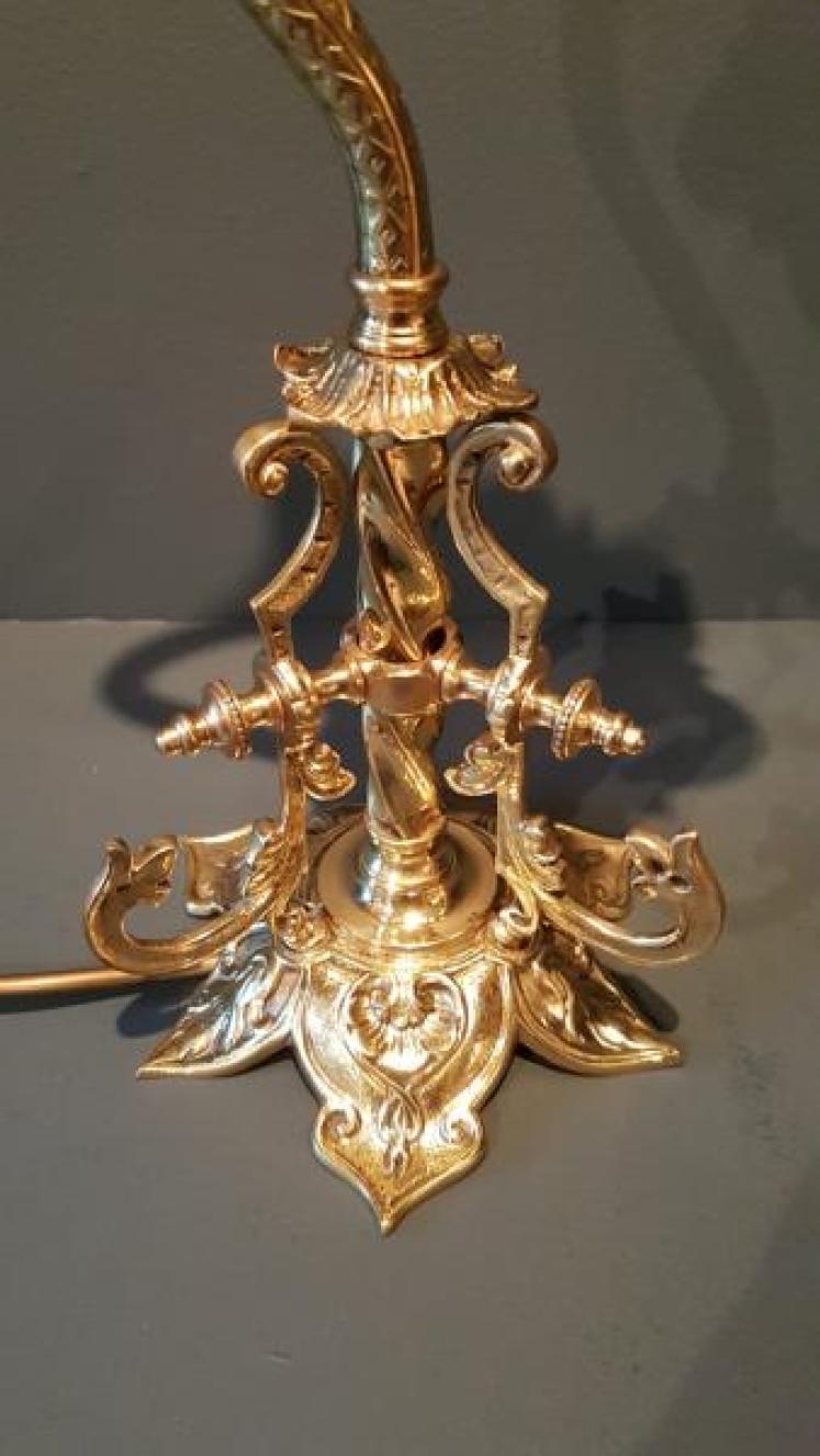 Superb Edwardian Cast Brass Table Lamp and Shade - Image 7