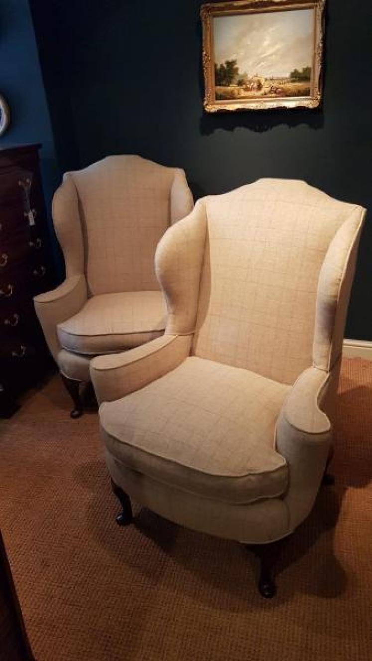 Superb Matching Pair of Victorian Wing Back Arm Chairs - Image 1