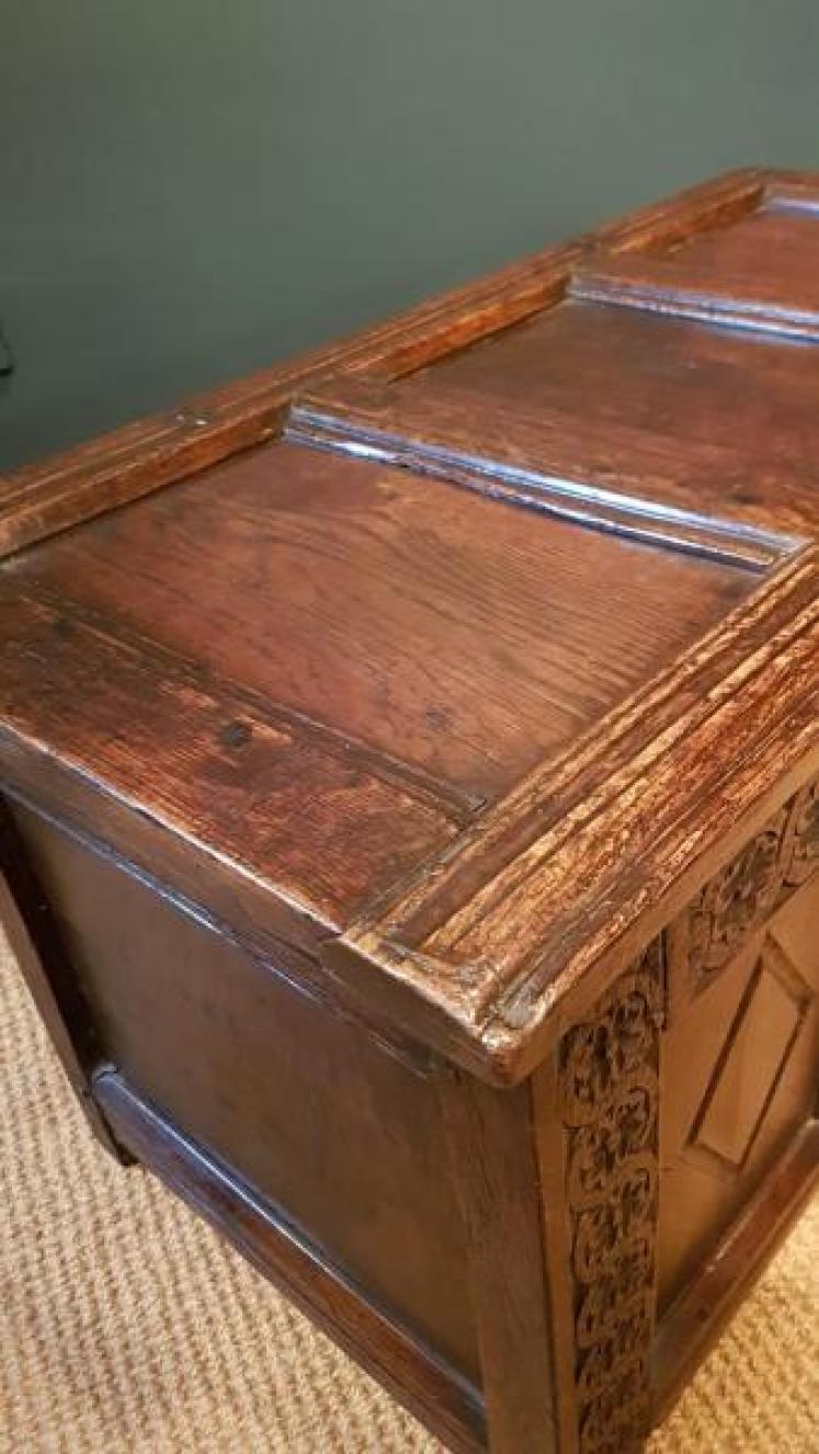 Superb Small Early Oak Three Panel Coffer - Image 6
