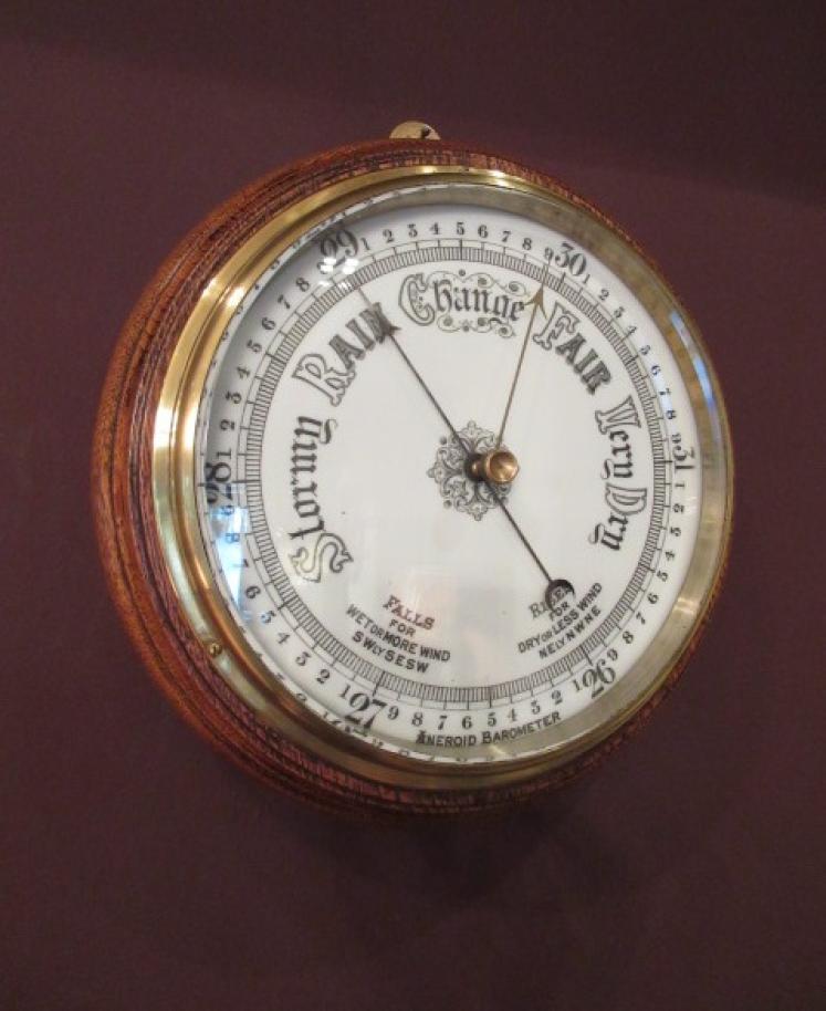 Large Antique Polished Oak Ship's Barometer - Image 1