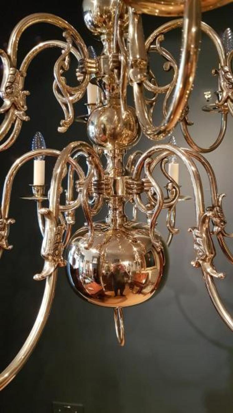 Superb Edwardian Solid Brass Two Tier Chandelier - Image 3