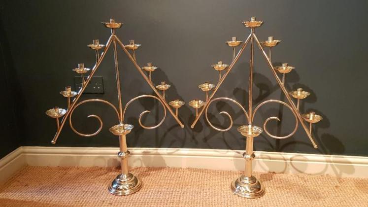 Impressive Matching Pair of Brass Church Candelabra - Image 1