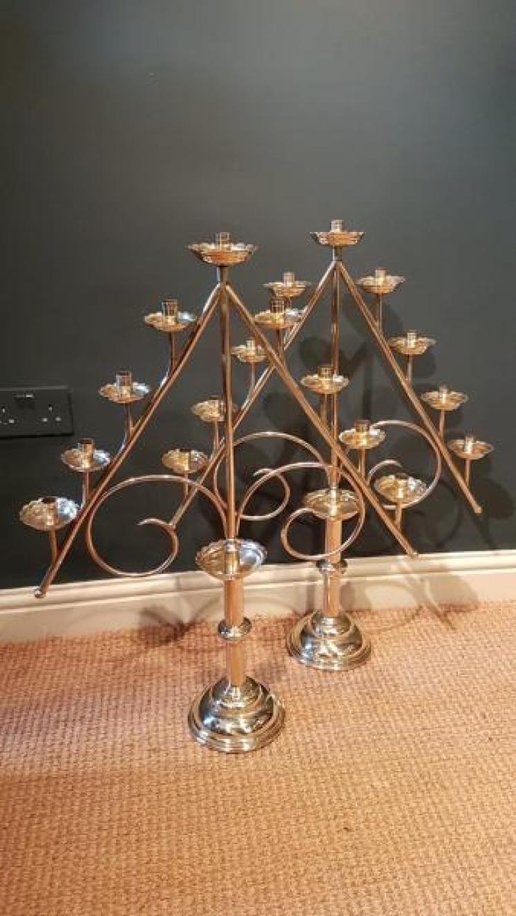 Impressive Matching Pair of Brass Church Candelabra - Image 5