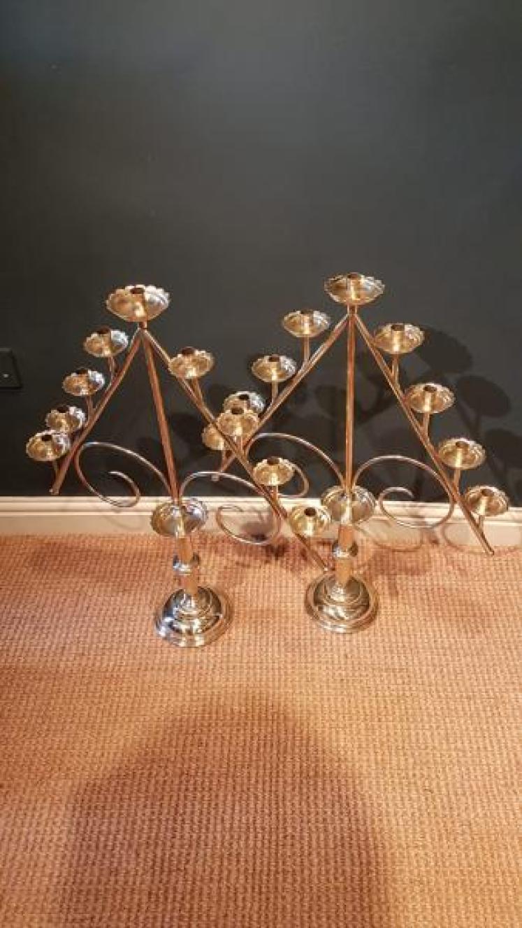 Impressive Matching Pair of Brass Church Candelabra - Image 7