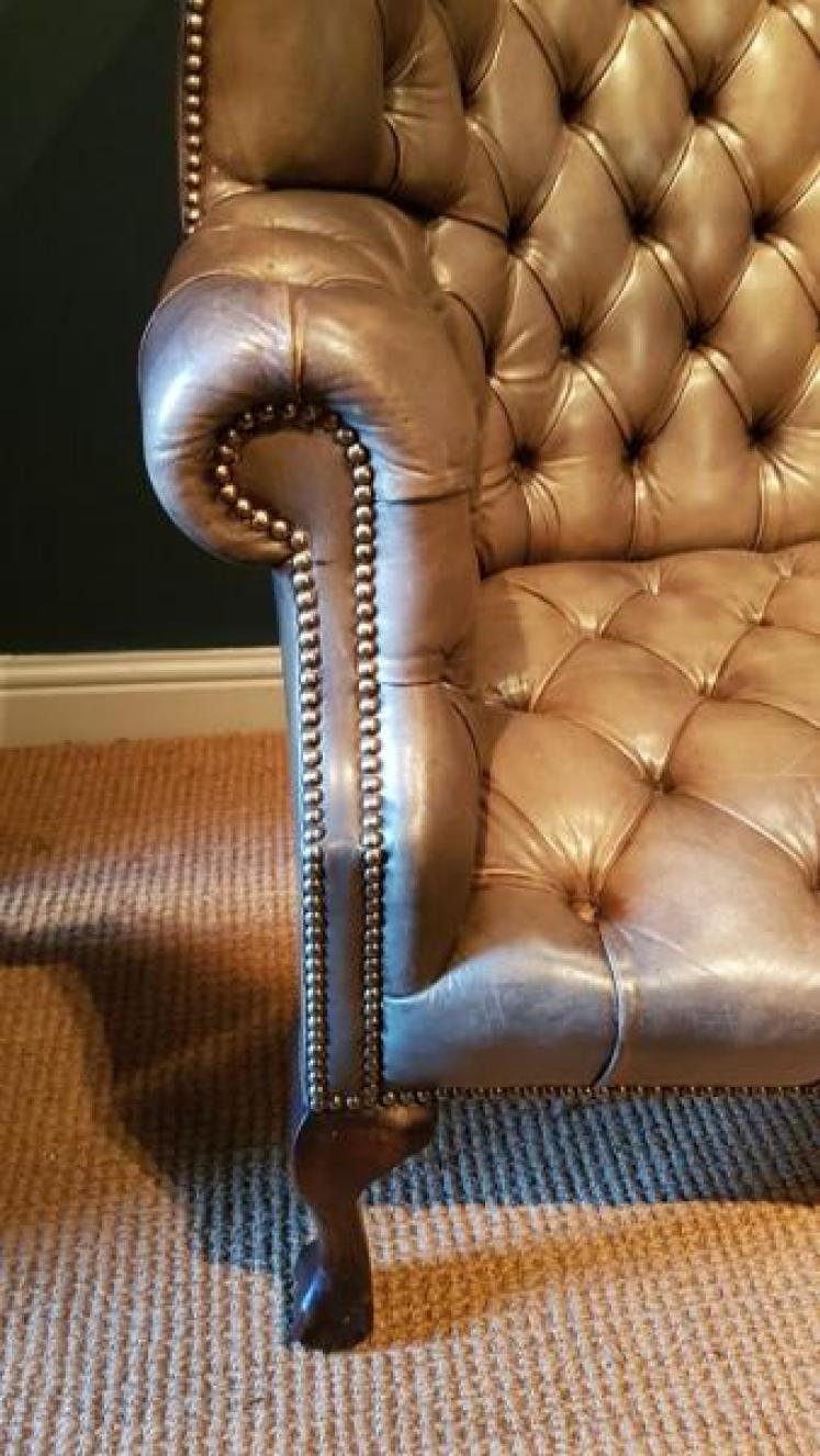 Antique Barrel Back Two Seater Hide Sofa - Image 4