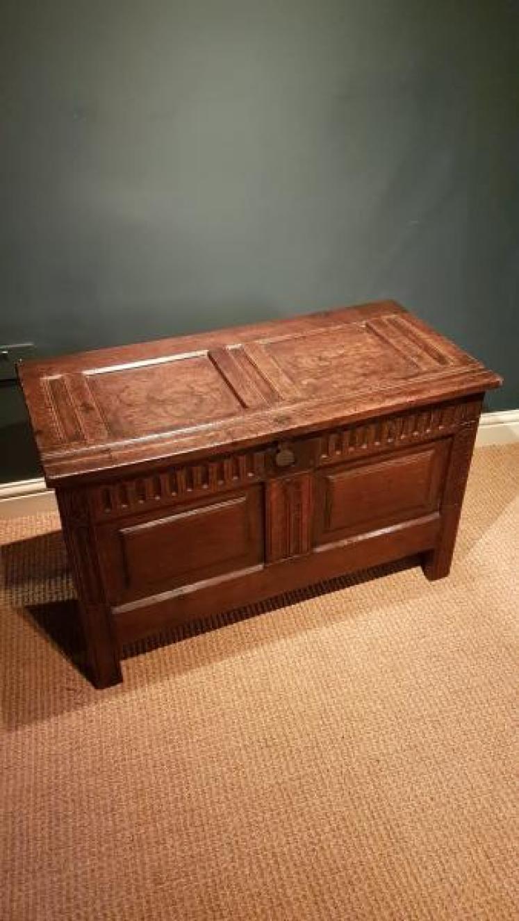 Small Period Oak Two Panel Coffer  - Image 2