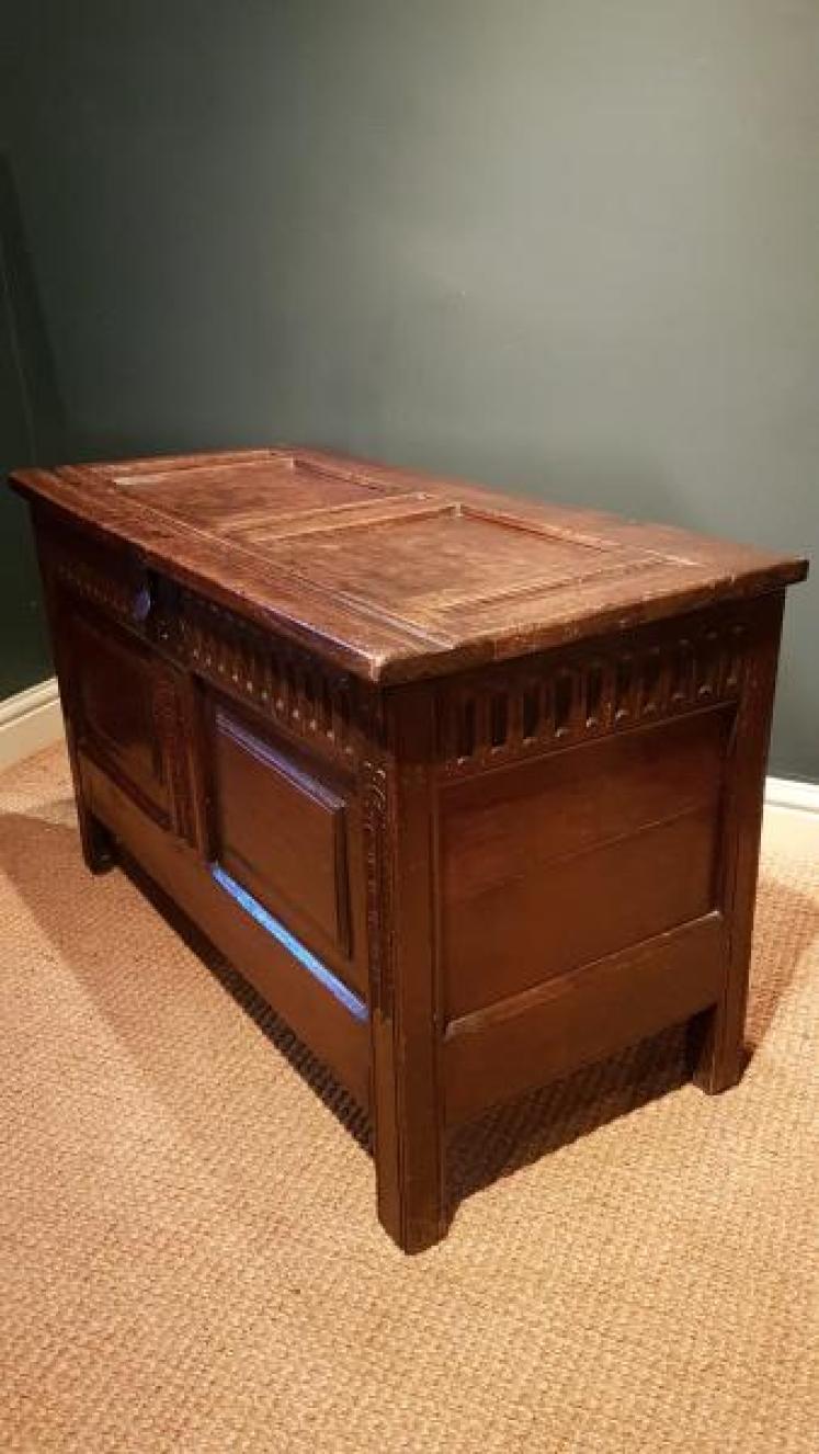 Small Period Oak Two Panel Coffer  - Image 7