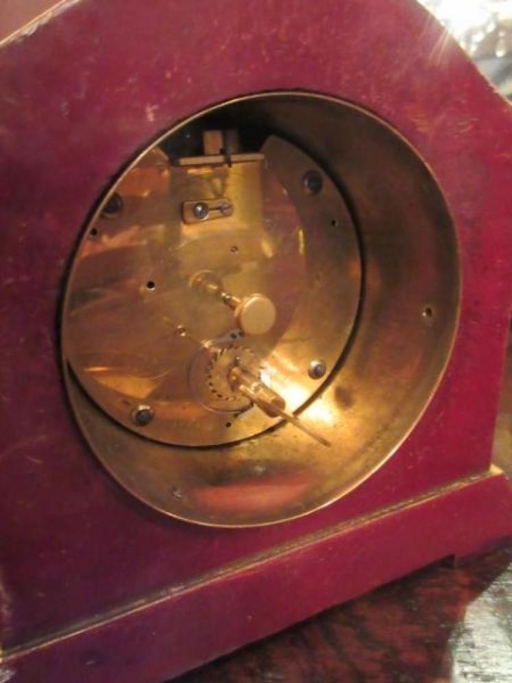 Antique Maroon Chinoiserie 8 Day Lacquered Mantel Clock - Image 7