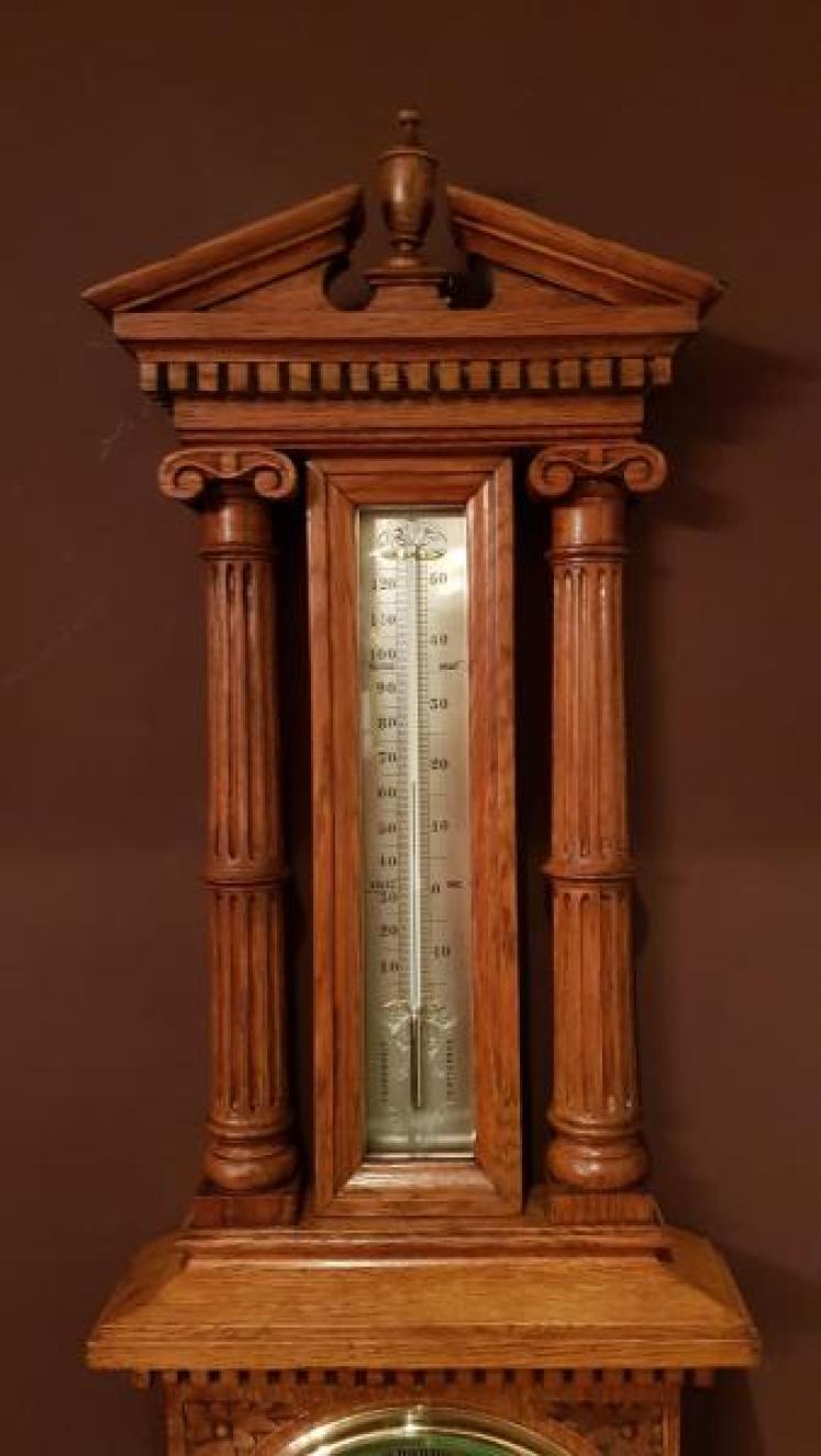 Quality Victorian Carved Oak Banjo Barometer - Image 3