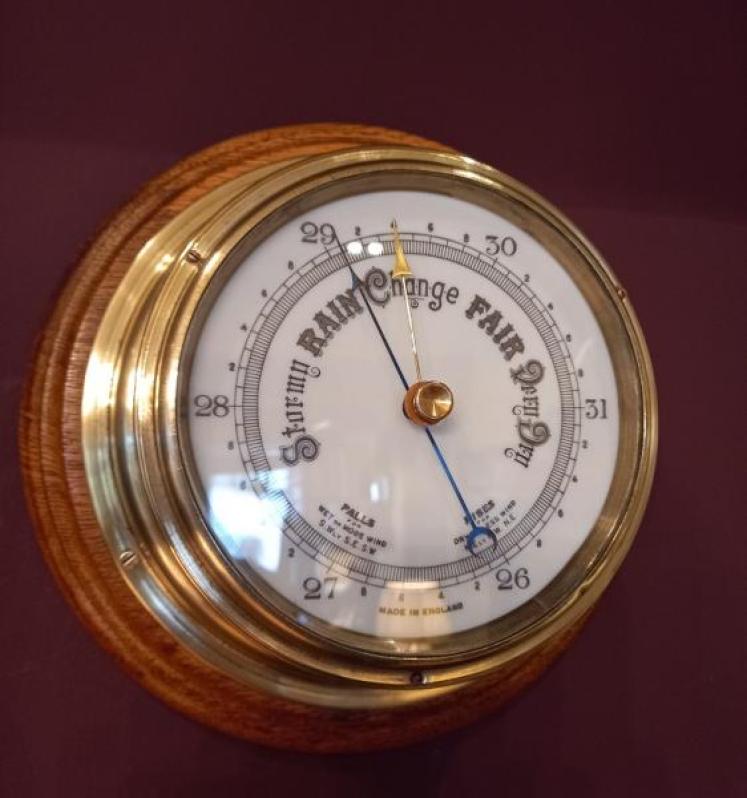 Antique Polished Brass Bulkhead Marine Barometer - Image 1
