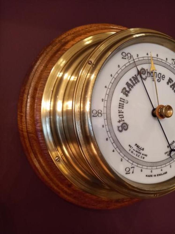 Antique Polished Brass Bulkhead Marine Barometer - Image 2