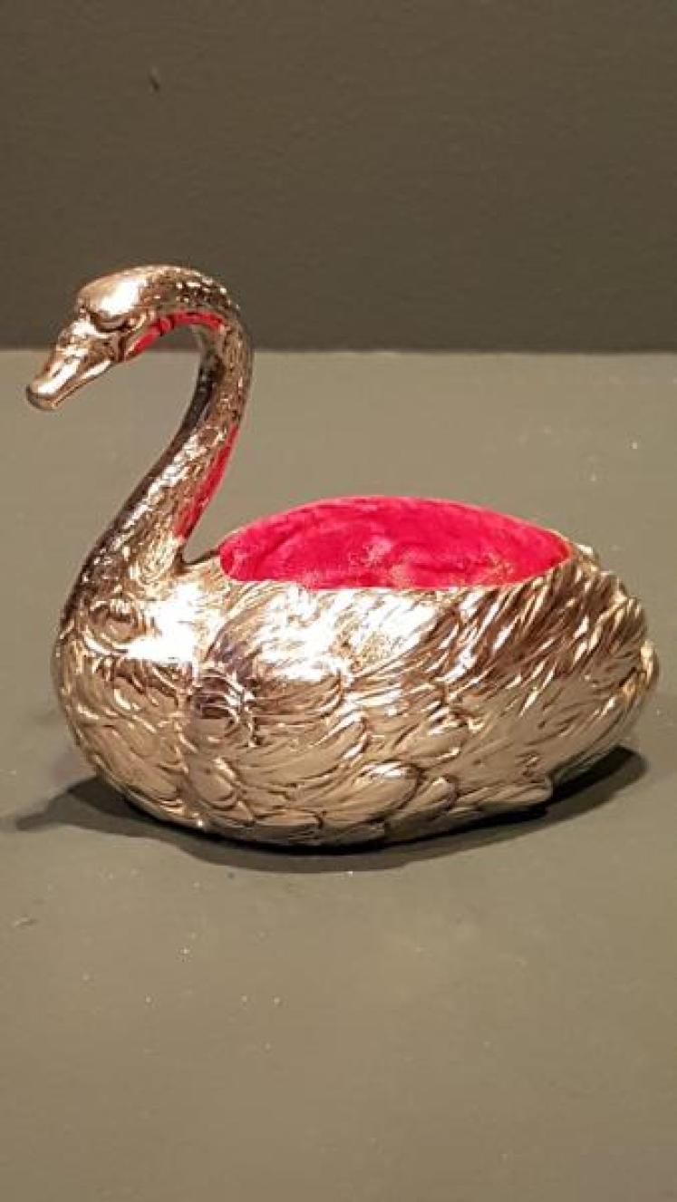 Antique Silver Novelty Swan Pin Cushion - Image 1