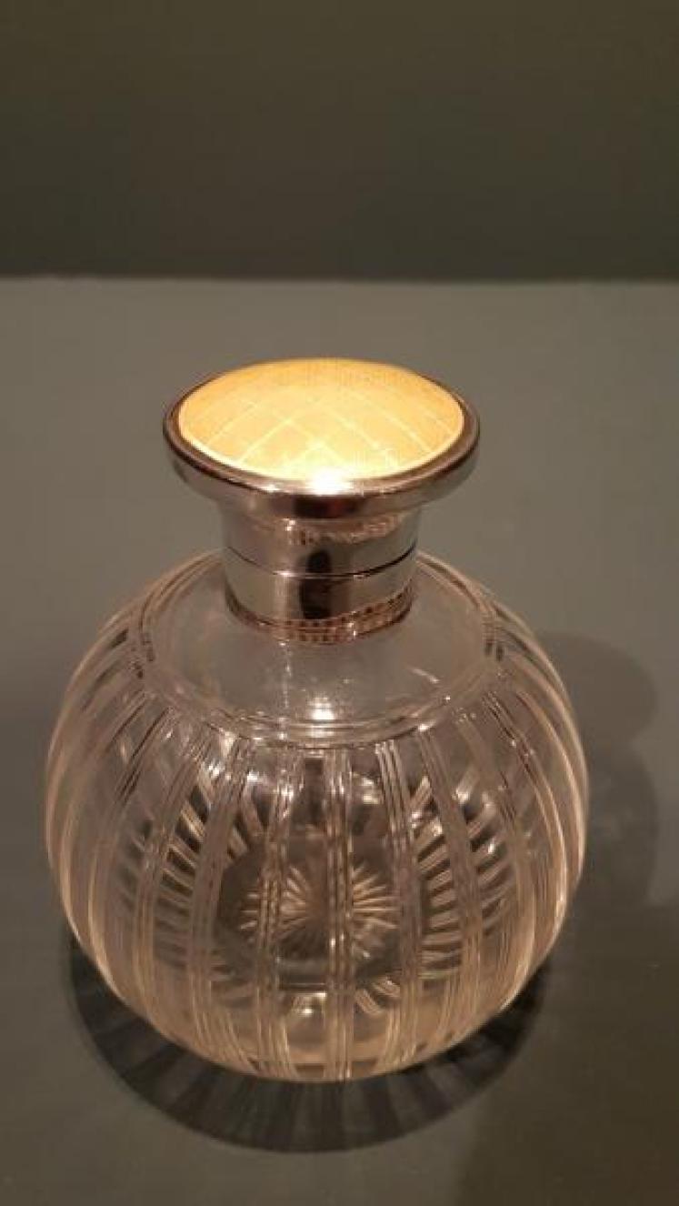 Antique Silver And Yellow Engine Turned Enamel Scent Bottle - Image 1