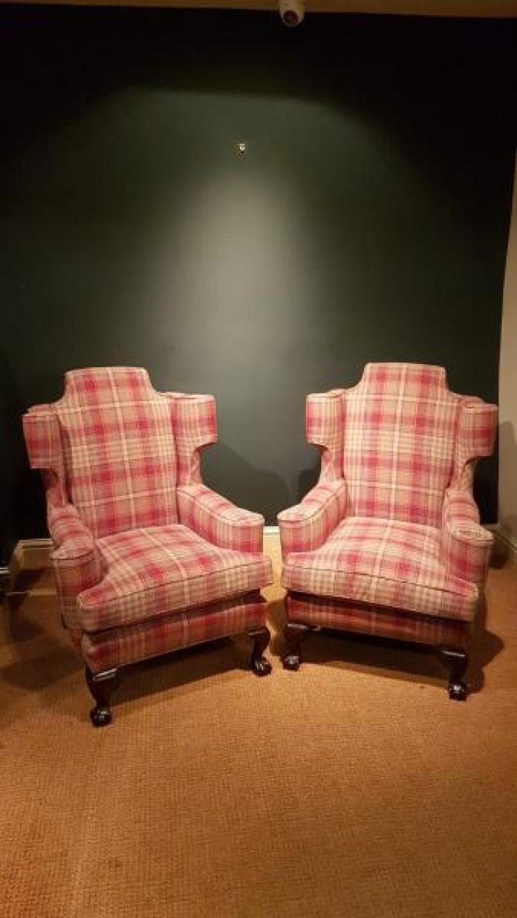 Matching Pair of Antique Wing Back Arm Chairs - Image 1