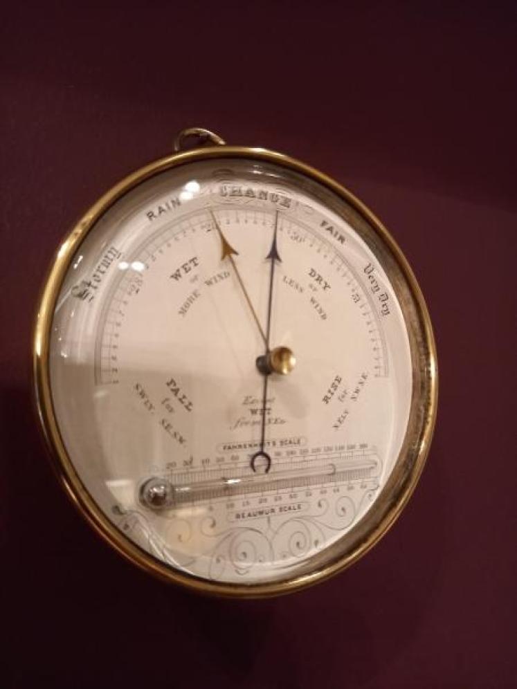 Antique Polished Brass Marine Barometer with Thermometer - Image 2