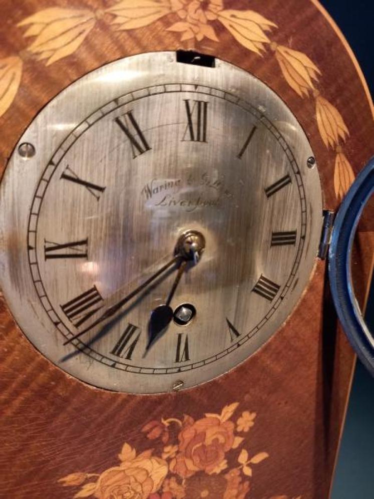 Superb Antique Fruitwood Inlaid Waring & Gillow Mantel Clock - Image 2