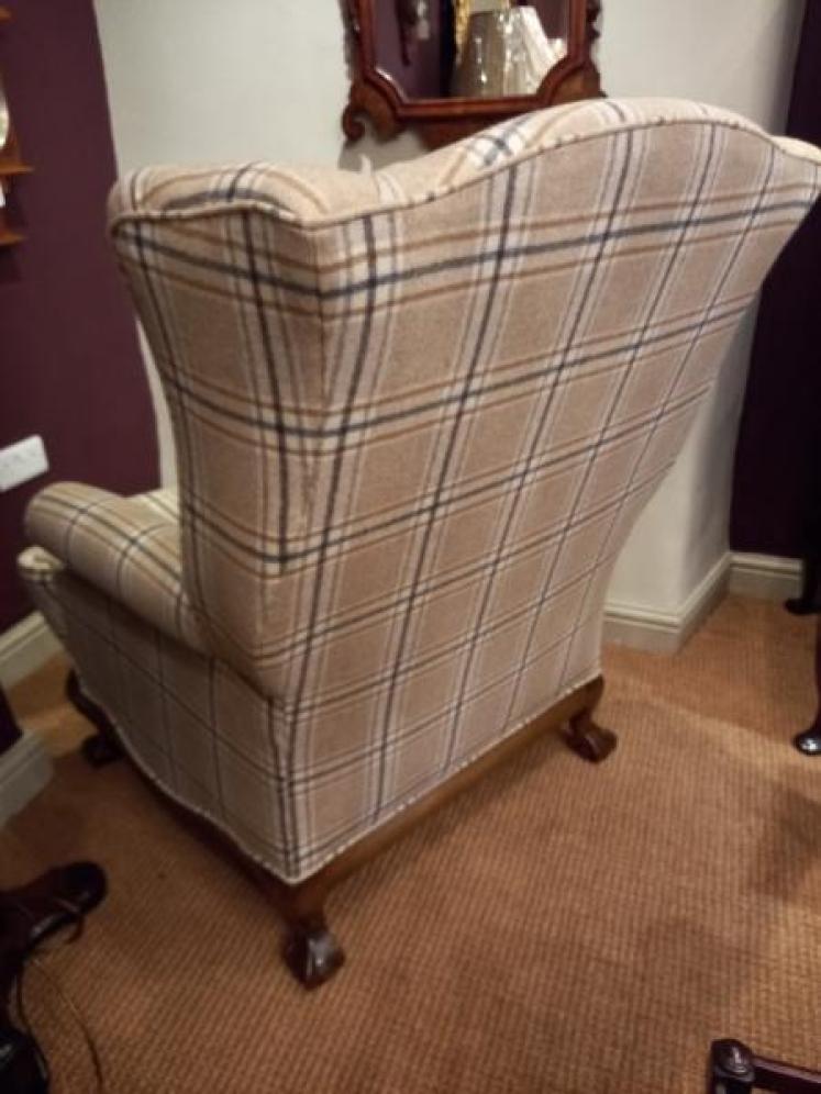 Superb Antique Walnut Upholstered Wing Armchair - Image 5