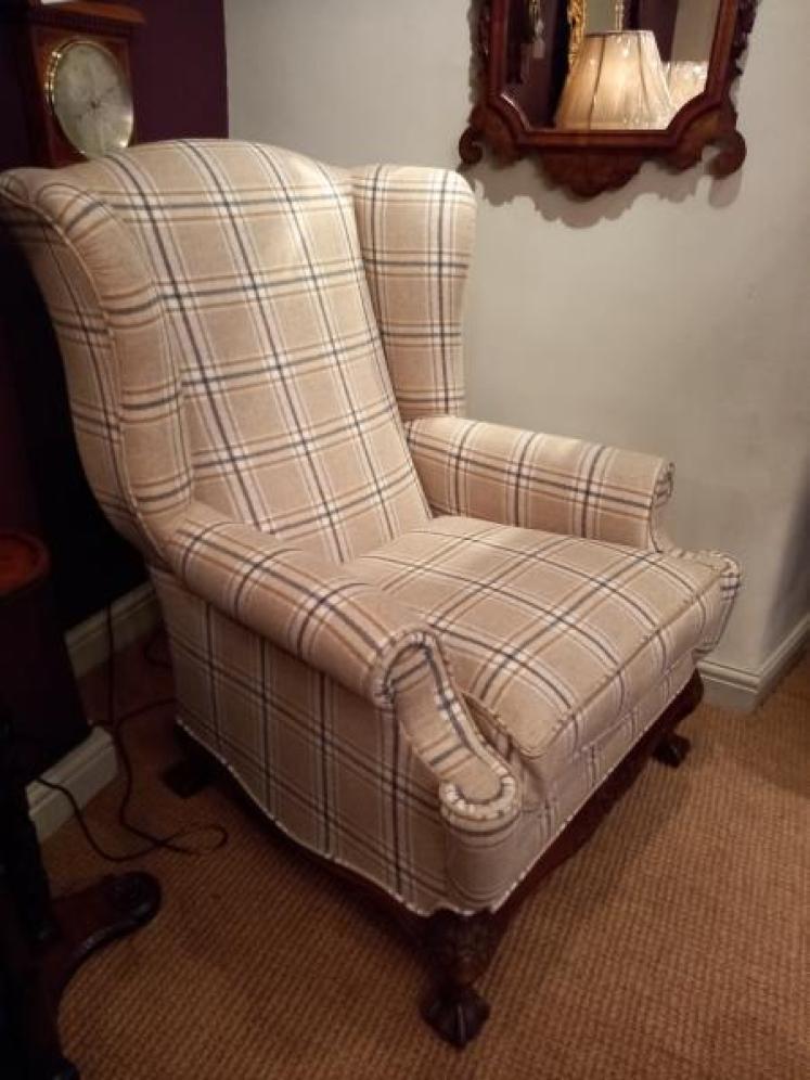 Superb Antique Walnut Upholstered Wing Armchair - Image 6