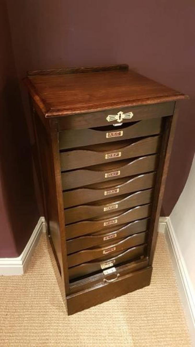 Edwardian Solid Oak Tambour Front File Cabinet - Image 1