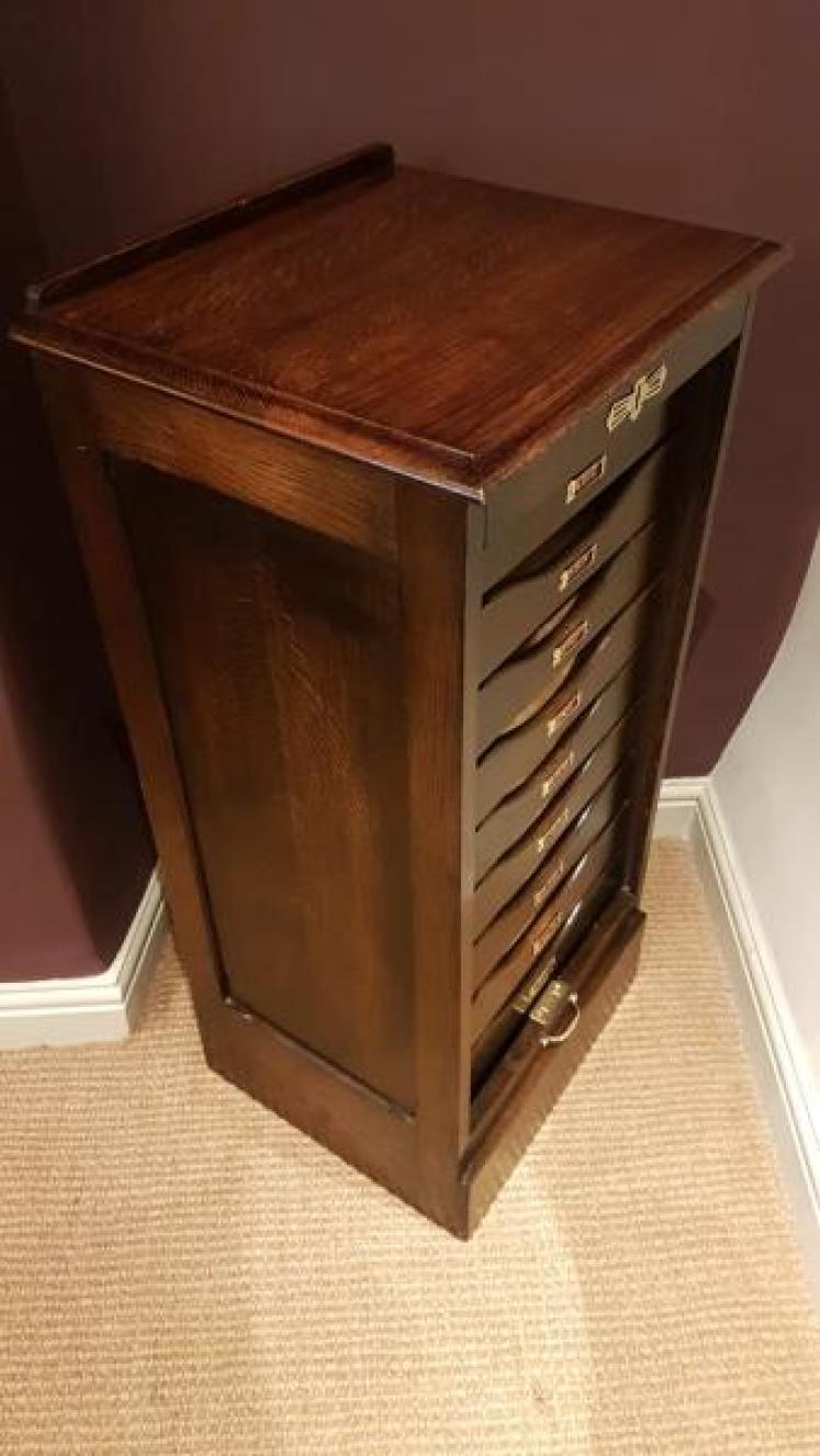 Edwardian Solid Oak Tambour Front File Cabinet - Image 2