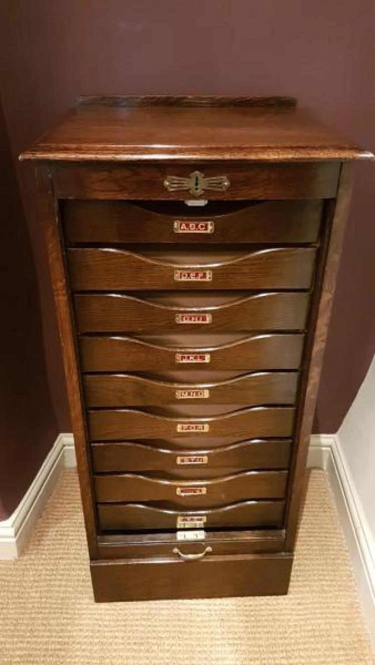 Edwardian Solid Oak Tambour Front File Cabinet - Image 5