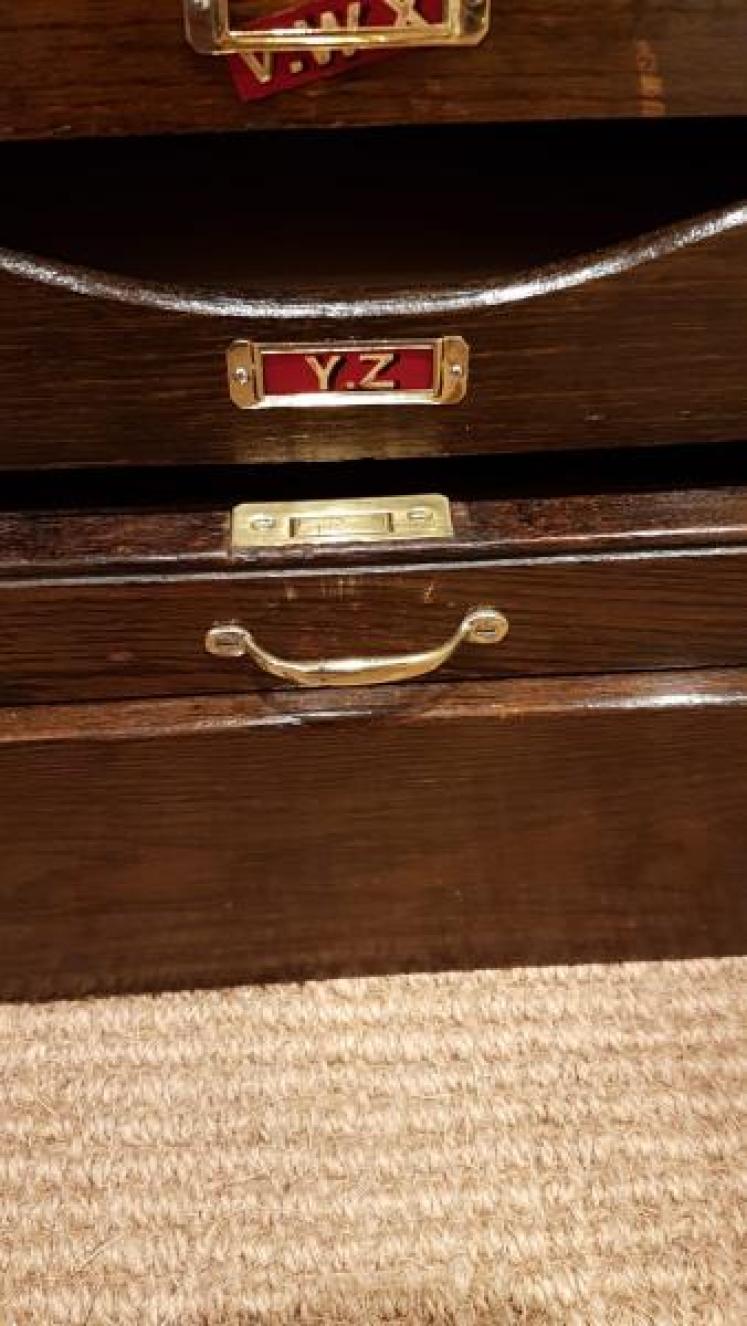 Edwardian Solid Oak Tambour Front File Cabinet - Image 6