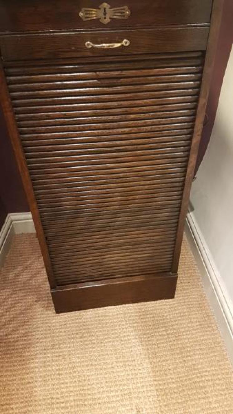 Edwardian Solid Oak Tambour Front File Cabinet - Image 7