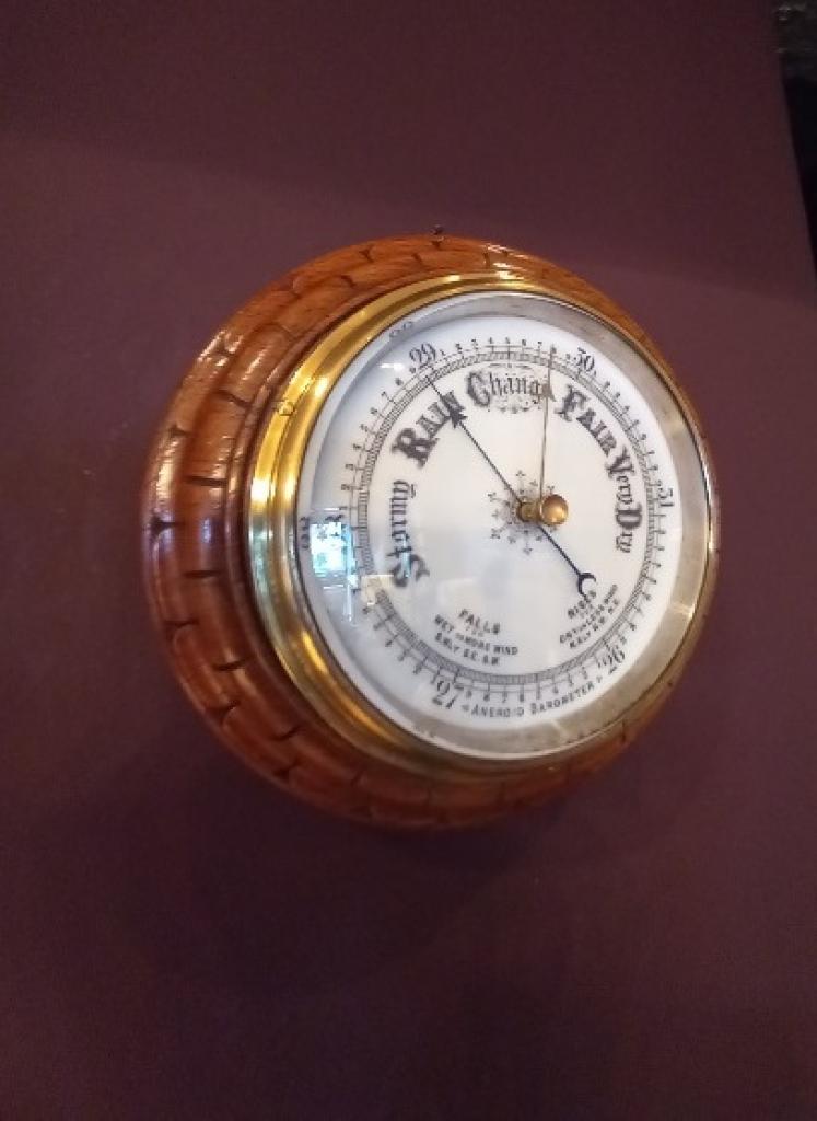 Antique Polished Oak Gimped Edge Ship's Barometer - Image 1