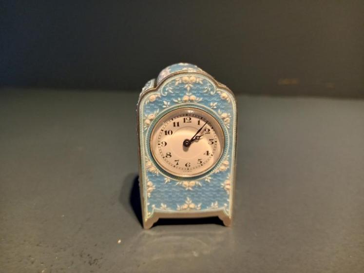 Antique Silver & Pale Blue Enamel Miniature Swiss Clock - Image 7