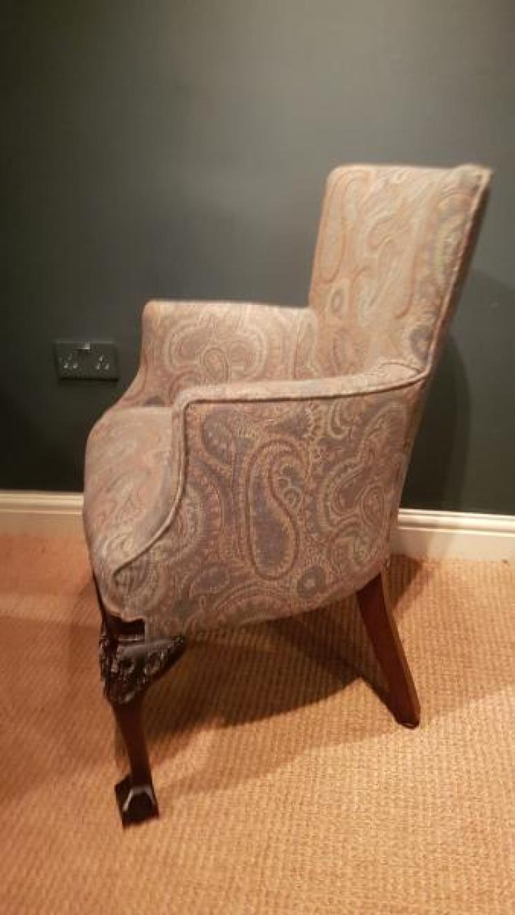 Pair of Antique Upholstered Arm Chairs - Image 3