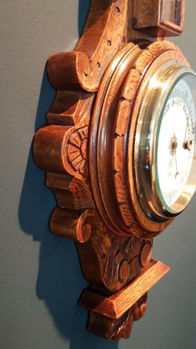Superb Small Antique Polished Oak Banjo Barometer - Image 3