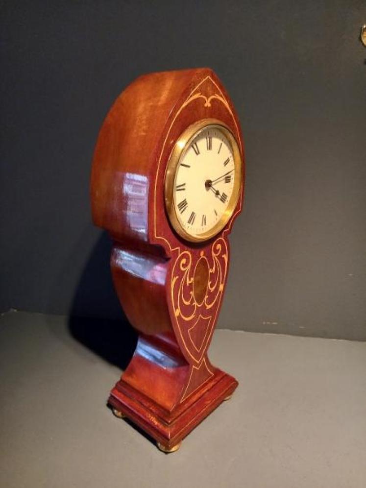 Edwardian Art Nouveau Style Fruitwood Inlaid Mantel Clock - Image 7